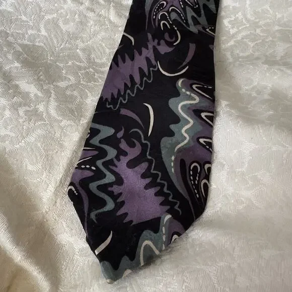 3 Vintage Abstract Purple & Blue Silk Neckties Floral Geometric Men’s Tie Lot - Picture 7 of 12